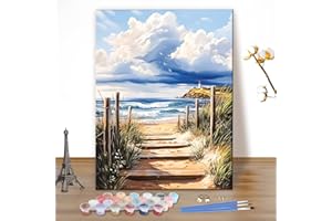MEIYUDA Paint by Numbers for Adult Sea View, DIY Canvas Oil Painting Kit for Beginner, Paint by Numbers Drawing Paintwork Home Wall Decor 40x50cm(Without Frame)