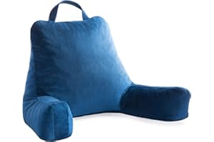 Linenspa Reading Pillow with Shredded Memory Foam, Back Cushion for Sitting in Bed, Reading, Gaming, Watching TV - Bed Chair Cushion with Arms, Dormitory Essentials, Navy Blue