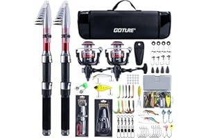 ‎GOTURE Goture Angelset mit 2 Teleskop-Angelruten,1,8m/2,1m/2,4m/2,7m I Angelrute Set Komplett 2 5.2:1 Spinnrolle, Angelwerkzeug-Set, Köderbox & Tragetasche – für Salz-/Süßwasser, Reisen–Angelgeschenk