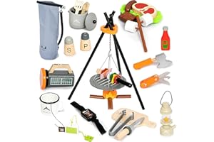 UMU® Set Gioco da Campeggio in Legno per Bambini con Falò, Lanterna, Coltello, Ascia e molto altro, Giocattolo d'Avventura per Giochi di Ruolo, Set di 45 Pezzi per Bambine e Bambini di 3, 4, 5 Anni