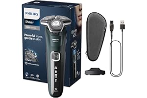 Philips Rasoir électrique S5000 pour homme Wet & Dry avec tondeuse rétractable intégrée, socle de charge et coffret de voyage (modèle S5884/35)