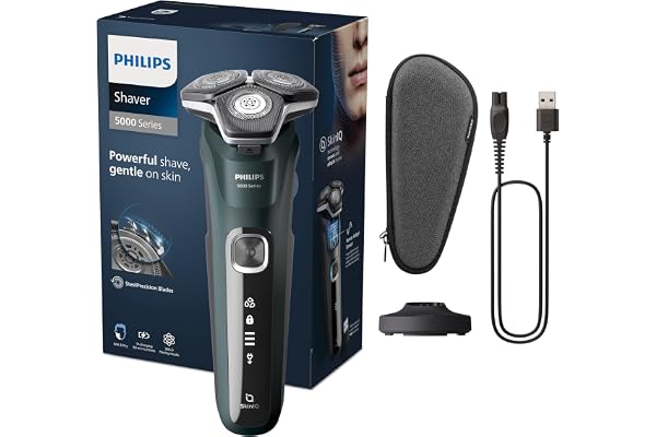 Philips Rasoir électrique S5000 pour homme Wet & Dry avec tondeuse rétractable intégrée, socle de charge et coffret de voyage (modèle S5884/35)