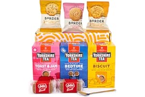 GIFTSYI Afternoon Tea Hamper | Yorkshire Tea Bags, Breakfast tea Biscuit tea and Jam Tea Border Biscuits Selection, Lotus Biscoff Biscuits, Tea Lovers Gift Card and Teaspoon