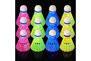 BORDEAG 12 pelotas LED de bádminton, 4 colores de luz LED, volantes luminosos para la noche, bádminton, luces LED para actividades deportivas en interiores y exteriores
