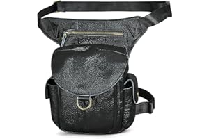 Handadsume Tela Resistente All'acqua + Vera Pelle Moto Equitazione Travel Coscia Borsa per Gambe Marsupio in Vita Per Gli Uomini Donne FB211-8 (X-9938 Nero-100% Pelle)