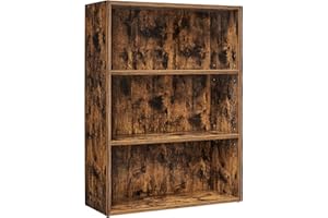 VASAGLE Scaffale a 3 Ripiani, Libreria, Scaffalatura Portaoggetti, Organizzatore con Scomparti, Ripiani Aperti e Regolabili, per Soggiorno, Ufficio, Camera da Letto, Marrone Vintage LBC163X01
