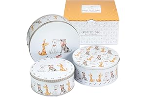 SPOTTED DOG GIFT COMPANY Set di 3 Scatole di Latta, Contenitori Impilabili per Biscotti in Metallo, Barattoli di Latta Rotondi Ermetici per Conservare Torte e Alimenti, Piccoli Medi Grandi - Cani