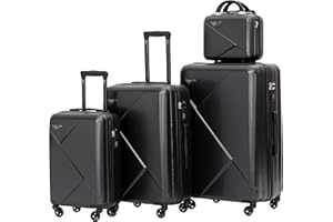 Münicase 9008 TSA-Schloß Reisekoffer Koffer Trolleys Hartschale Koffersets Beautycase-M-L-XL-Set (4tlg. Kofferset, Schwarz)