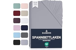 BARBONS Prześcieradło z gumką 140 x 200 cm – 35 cm głębokości, kieszeń, certyfikat Oeko-Tex, szczotkowany poliester, prześcieradło z mikrofibry, poszwa na kołdrę na łóżko kontynentalne, grube materace (140 x