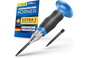 S&R Automatic Center Punch – Adjustable Impact 60-130N | Made in Germany | Ergonomic Design with Spare Tip for Precision Marking