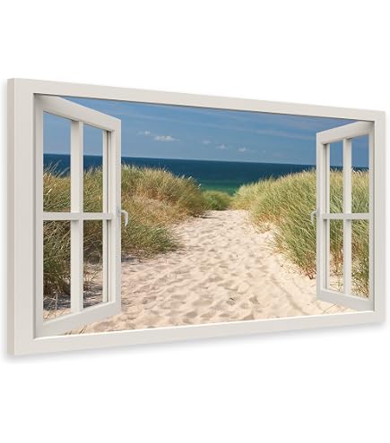 Strand-Wandbild Auf Leinwand 30,5x40,6 Cm – Küstenblick, Meer, Fenster-Motiv
