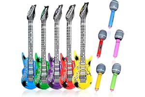 MIVAIUN 10 Pièces Guitare Gonflable Instrument Gonflable Accessoires 5 Guitares 5 Microphones Articles Fête Faveurs Fête Rock Décorations Jeu Gonflable de Jouet d'étoile Couleur aléatoire (10 pcs)