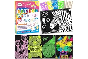 ZMLM Art Craft Kit pour Enfants: 60 Feuilles Magic Rainbow Scratch Paper Art Supplies 5 Couleurs Scratch Drawing Pad pour 3-9 Ans Cadeau Enfant Jouet activité pour Anniversaire Noël Halloween