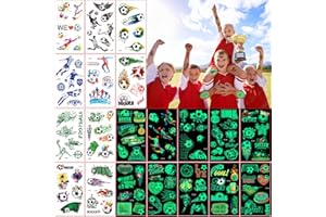 FLYFTREY Tatuaje Temporales Niños, Tema de fútbol 10 hojas Tatuaje ordinario y 10 hojas Tatuajes que brillan la oscuridad, Tatuajes Temporales Regalos De CumpleañOs, Decoración de fiesta de fútbol