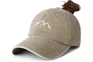 Hebenie Ponytail Baseball Cap for Women - Washed Ladies Baseball Caps Cotton Vintage High Bun Pony Embroidered Classic Adjustable Ponytail Cap