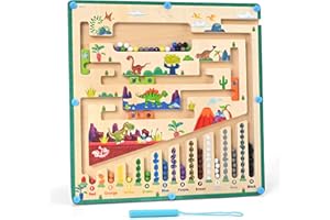 Wasarmir Labyrinthe Magnetique des Couleurs et Nombres, Jouets en Bois Montessori pour Compter et Trier, Jeux éducatif pour Les Garçons Filles en Bas âge de 3 4 5 6 7 Ans, Dinosaure