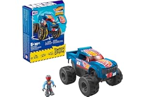 MEGA Hot Wheels Smash-und-Crash Race Ace Monster Truck - 85-teiliges Bauset, Smash-und-Crash-Funktion, rote und Blaue Lackierung, bewegliche Micro-Actionfigur, ab 5 Jahren, HMM49