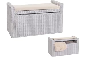 Mendler Sitzbank M92 Garderobenbank Bank Sitzhocker, mit Stauraum Kissen Kubu Rattan 88cm - weiß