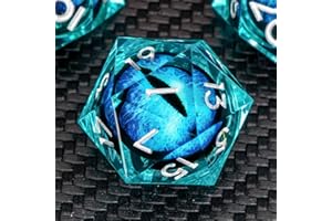 KERWELLSI Blue Liquid Core Dragon Eye DND Dice Set D&D with Box, Resin Sharp Edged Dungeons and Dragons Role Playing Game Dice, 7Pcs Polyhedral & RPG Custom D20 D12 D10 D8 D6 D4 Dice