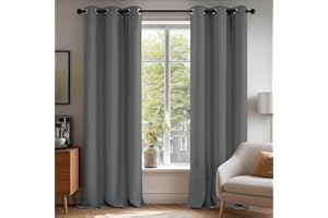 Deconovo Blackout Curtains Eyelet, Super Soft Thermal Insulated Noise Reduction Bedroom Curtains for Living Room, 38 x 84 Inch, Light Grey, 2 Panels