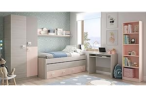 Miroytengo Conjunto Habitación Juvenil/Infantil Completa con Somier Incluido (Cama Nido+Estante+Armario+Escritorio+estanteria)