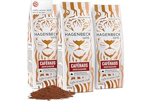 ‎HAGENBECK KAFFEE Hagenbeck Caféhaus 3x250g (750g) | Gemahlener Kaffee | Klassisch-vollkommenes Aroma | Mittelstarker Röstkaffee aus 100% Arabica-Mischung | Schonende Röstung | Kaffeebohnen gemahlen