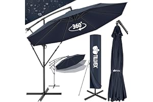 tillvex Parasol déporté hexagonale 3M avec manivelle | Pare-soleil avec pied | Protection UV en aluminium pour le jardin | Parasol à manivelle pour le marché déperlant