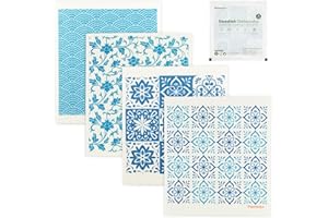 ‎PARMEDU Parmedu Schwedische Geschirrtücher 4er-Pack, Wiederverwendbare Saugfähige und Schnell Trocknende Küchentücher, Umweltfreundliche Biologisch Abbaubare Reinigungstücher Blauweißes-Porzellan-Muster TD005