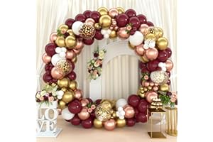BALLOON GARLAND Kit Arche Ballons Rouge et Or, 137Pcs Bourgogne Blanc Or Métallique Confetti Fête Ballons Guirlande pour Anniversaire, Saint Valentin, Baby Shower, Mariage, Fiançailles Fête Décorations