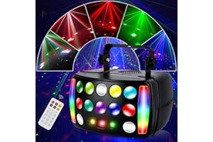 ‎RELASSY Discolicht Partylicht mit Fernbedienung 4-in-1-Lampenperlen, Stroboskop Disco Licht mit Musikgesteuert, Discokugel mit 360° Halterung für Klub Geburtstag Weihnachten 50W RGB DMX 512 Derby Light