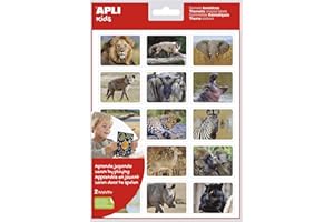 APLI Kids 18734 - Sachet de stickers à thème réalistes Animaux dans leur habitat La Sabana avec 15 motifs, adhésif amovible, 2 feuilles, 15 autocollants par feuille