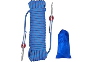 HAIY Outdoor Climbing Rope Diameter 10mm Outdoor Static Rock Climbing Rope, High Strength Cord Safety Rope Braid Nylon Rope, Escape Rope Fire Rescue Parachute Rope with 2 Carabiner (Blue Length 30m)
