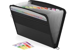 ABC LIFE ABClife Cartella Portadocumenti A4 con Chiusura a Cerniera, 13 Tasche Porta Documenti, Fisarmonica Porta Documenti Espandibile con Tasca Frontale,Etichette,Raccoglitore Documenti Impermeabile (Nero)