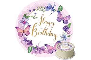 J&M DECO Décoration Gâteau Happy Birthday - Décoration gâteau crème - Les Pétales pour Gâteau - Décorations Comestibles Rond 20 cm - Décoration Papier Comestible - Décoration Gâteau Anniversaire