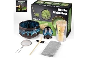 GUIGA Set di 7 Pezzi Matcha Kit,Set Accessori Cerimonia Tè Matcha,Portafrusta,L'Insieme Perfetto per Preparare Tè Matcha (Change Blue)