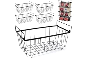 ZONJIE 4 Pack Chest Freezer Baskets - Stackable Freezer Organiser for 198L Chest, Storage Basket Pantry with Handles for Kitchen Cabinets Pantry, Sort Frozen Foods and Save Space, Easy to Get Items