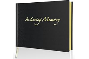 ESPOSTI In Loving Memory Condolence Book - 96 Pages with Gold Gilt Pages & Storage Box - Hardcover Memorial Guest Book with 1152 Message Lines & Keepsake Pocket - For Funeral Services (Black, 218x160mm)