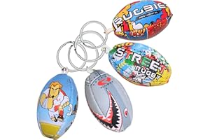 RUGBIER | Pack de 4 Llaveros de Rugby - Mini Balón de Colección – Regalo Original para Aficionados y Jugadores – Diseños Únicos y Detallados