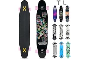 Opurtdor Longboard Adulte Skateboard Complètes,117x23 cm,Planche de Skate avec Roues LED Clignotantes,8 Couches de Bois D'érable Pont,Longboard Dancing Cruiser pour Adolescents, Débutants,Enfants