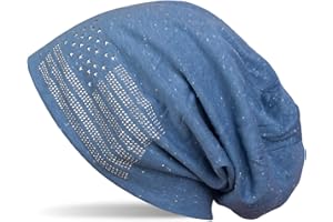 styleBREAKER Beanie Diseño Bandera de EE.UU. con Apliques de Strass, Unisex, Jersey Ligero para Transición Primavera Otoño