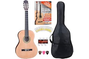 Classic Cantabile AS-861 Konzertgitarre 1/2 Starter-Set (akustische Klassikgitarre, geeignet für Kinder ab 5-9 Jahren, Tasche, Saiten, Noten, Plektren, Stimmpfeife) natur