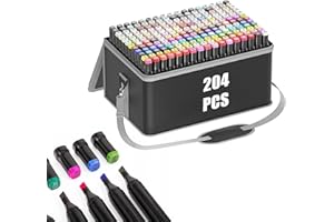 H&F HEIMTEXTILIEN Zestaw 204 kolorowych markerów alkoholowych, zestaw markerów do mangi/projektowania/szkoły, szybkoschnący zestaw markerów alkoholowych, dwustronne markery, flamastry, rysunki, kolorowanie, z torbą do