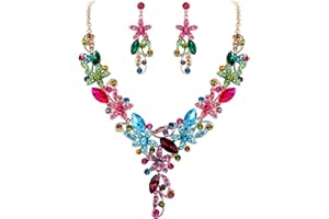 EVER FAITH Schmuck-Set Kristall Blumig Blume Blatt Vine Hochzeit Braut Party Halskette Ohrringe Set für Damen