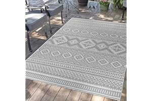 carpet city Tapis d'extérieur pour terrasse - Résistant aux intempéries - 200 x 290 cm - Tapis de balcon anthracite - Aspect ethnique - Tapis d'intérieur et d'extérieur pour véranda, jardin, cuisine,