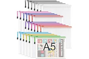 UMRIOX A5 Plastic Zip Folders - 24PCS A5 Mesh Zipper Pouch Plastic Zip Lock Bags Document Wallets File Zipper Bags Travel Storage Pouch for Office Supplies and Travel Accessories