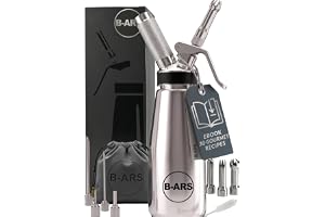 B-ARS INOX 500 ml professionell vispgrädde dispenser, grädde och skum | Dekorativa munstycken, rengöringsborste, recept e-bok, bakverk och desserter, professionell användning