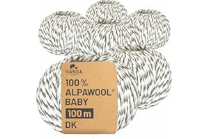 HANSA-FARM | 100% Baby Alpakawolle in 50+ Farben (kratzfrei) - 300g Set (6 x 50g) - weiche Alpaka Wolle zum Stricken & Häkeln in 6 Garnstärken by Hansa-Farm - Schneeleopard (Schwarz-Weiß)