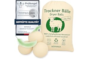 ‎GENERISCH Berninja Trocknerbälle XXL 6er Set – 100% Öko Schafwolle – Natürlicher Weichspüler für Wäschetrockner – Wiederverwendbar & Energie Sparend – Für Daunen, Baumwolle & empfindliche Wäsche
