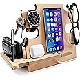 Wooden Desk Organizer, Docking Station for Men - Nightstand Holder, Smatrphone Stand, Natural Color