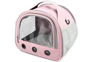 IDAHSOR Small Animal Carrier Bag - Guinea Pig Carrier Large Size,Portable Bag with Strap for Parrots Ferret Hedgehog Squirrel Chinchilla Sugar Glider, Breathable & Perspective (Pink)